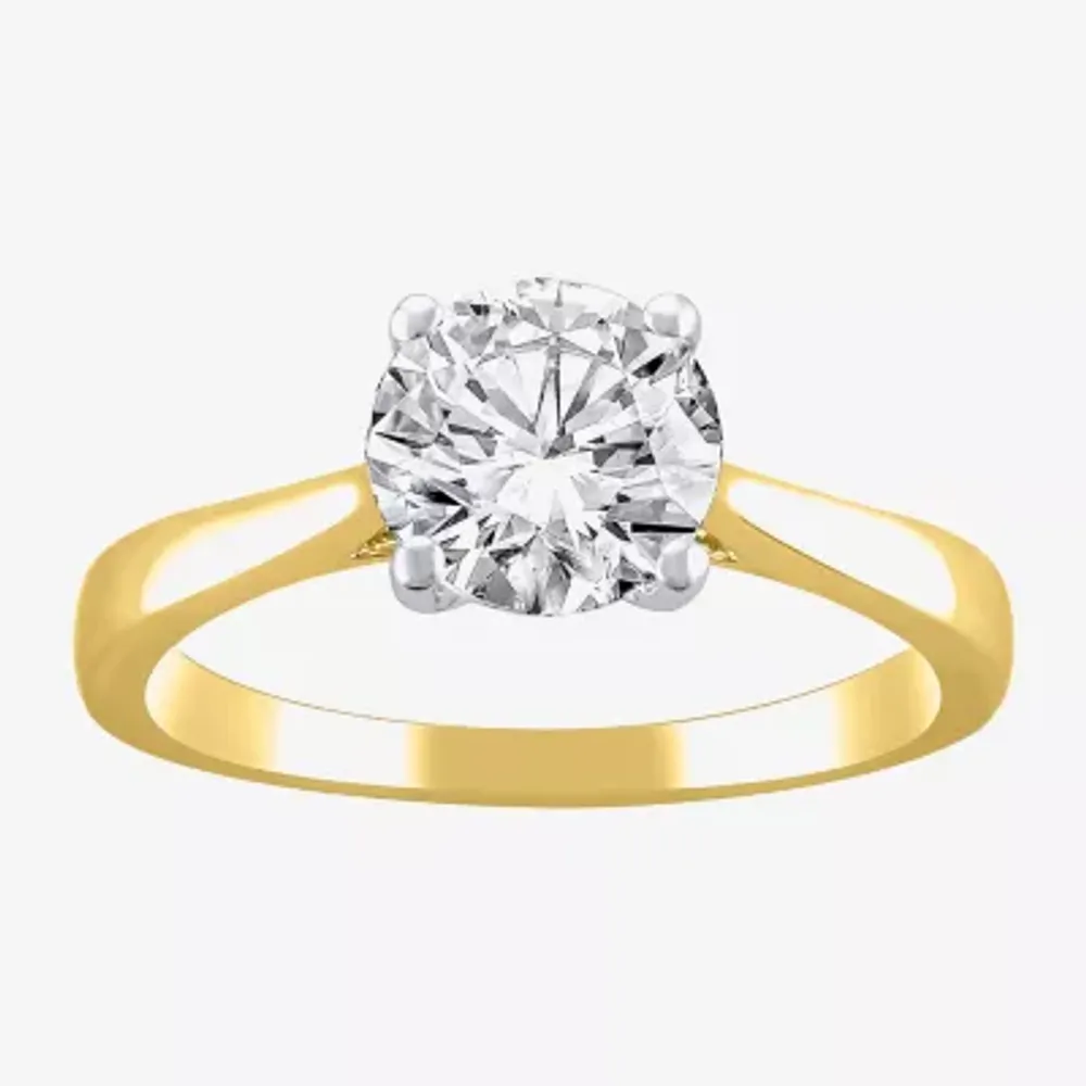 (H-I / Si2) Womens 1 1/2 CT. Lab Grown White Diamond 14K Two Tone Gold Round Solitaire Engagement Ring