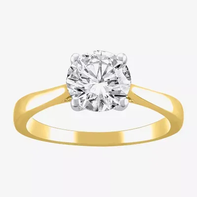 (H-I / Si2) Womens 1 1/2 CT. T.W. Lab Grown White Diamond 14K Two Tone Gold Round Solitaire Engagement Ring