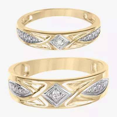 Unisex Adult Diamond Accent Natural White Diamond 14K Two Tone Gold Wedding Ring Sets