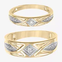 Unisex Adult Diamond Accent Natural White Diamond 14K Two Tone Gold Wedding Ring Sets