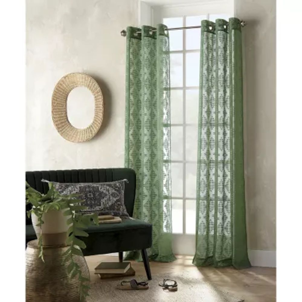 Distant Lands Diamond Clip Grommet Top Sheer Single Curtain Panels