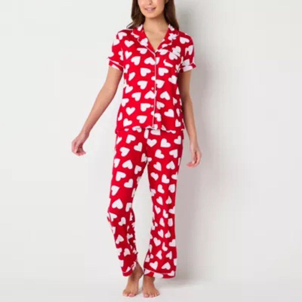 Jaclyn Womens V-Neck Short Sleeve 2-pc. Pant Pajama Set