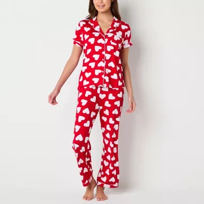 Jaclyn Womens V-Neck Short Sleeve 2-pc. Pant Pajama Set