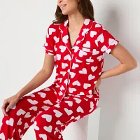 Jaclyn Womens V-Neck Short Sleeve 2-pc. Pant Pajama Set