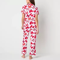 Jaclyn Womens V-Neck Short Sleeve 2-pc. Pant Pajama Set