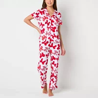 Jaclyn Womens V-Neck Short Sleeve 2-pc. Pant Pajama Set