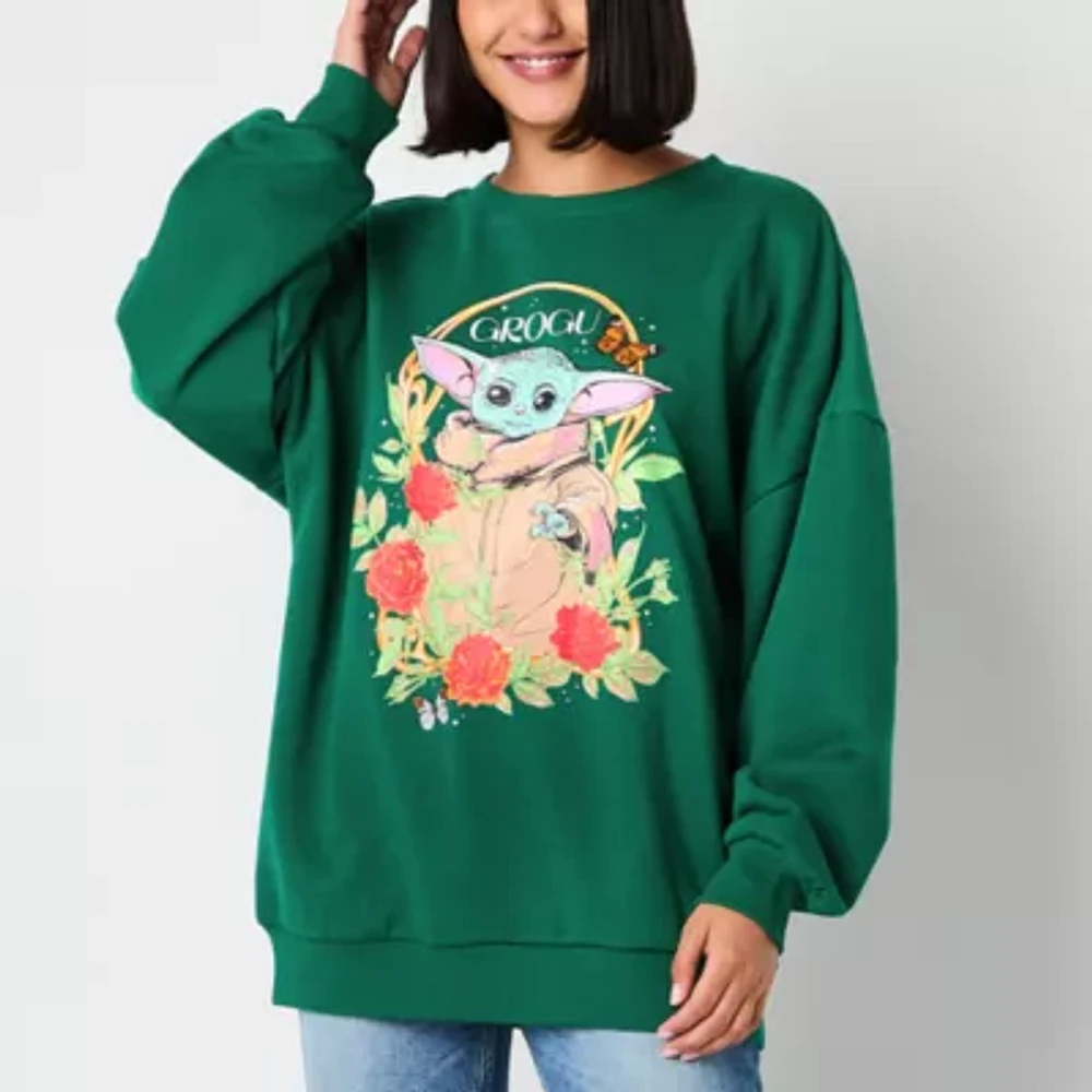 Juniors The Child Womens Crew Neck Long Sleeve Baby Yoda Sweatshirt