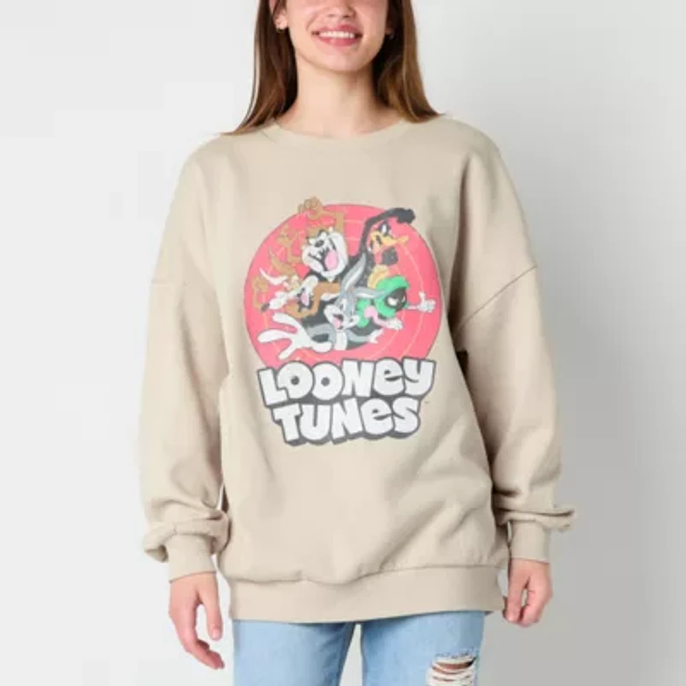 Juniors Womens Crew Neck Long Sleeve Looney Tunes Sweatshirt