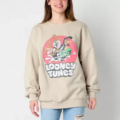 Juniors Womens Crew Neck Long Sleeve Looney Tunes Sweatshirt