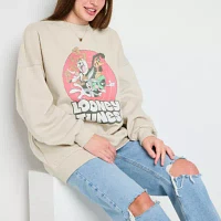 Juniors Womens Crew Neck Long Sleeve Looney Tunes Sweatshirt