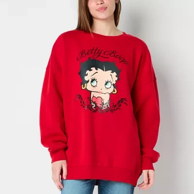 Juniors Womens Crew Neck Long Sleeve Betty Boop Sweatshirt