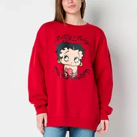 Juniors Womens Crew Neck Long Sleeve Betty Boop Sweatshirt