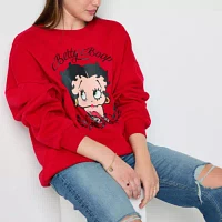 Juniors Womens Crew Neck Long Sleeve Betty Boop Sweatshirt