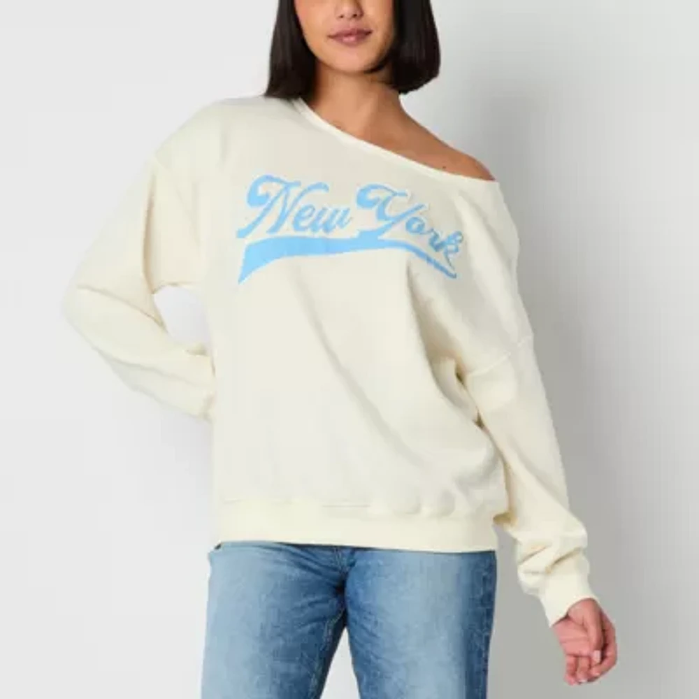 Juniors New York Off The Shoulder Sweatshirt Womens Crew Neck Long Sleeve