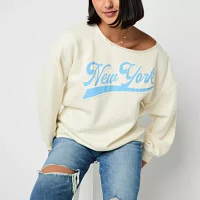 Juniors New York Off The Shoulder Sweatshirt Womens Crew Neck Long Sleeve