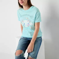 Juniors Cinnamoroll Coquette Boyfriend Womens Crew Neck Short Sleeve Hello Kitty Graphic T-Shirt