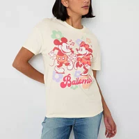 Juniors Mickey and Minnie Bailamos Boyfriend Tee Womens Crew Neck Short Sleeve Friends Graphic T-Shirt