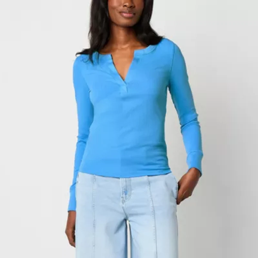 a.n.a Womens Long Sleeve Henley Shirt