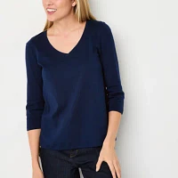 St. John's Bay Womens V Neck 3/4 Sleeve Adaptive Easy-on + Easy-off T-Shirt