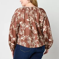 a.n.a Plus Embroidered Womens Long Sleeve Blouse