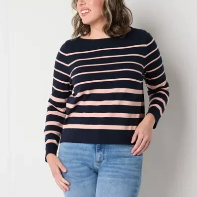 Liz Claiborne Tall Womens Boat Neck Long Sleeve Pullover Sweater