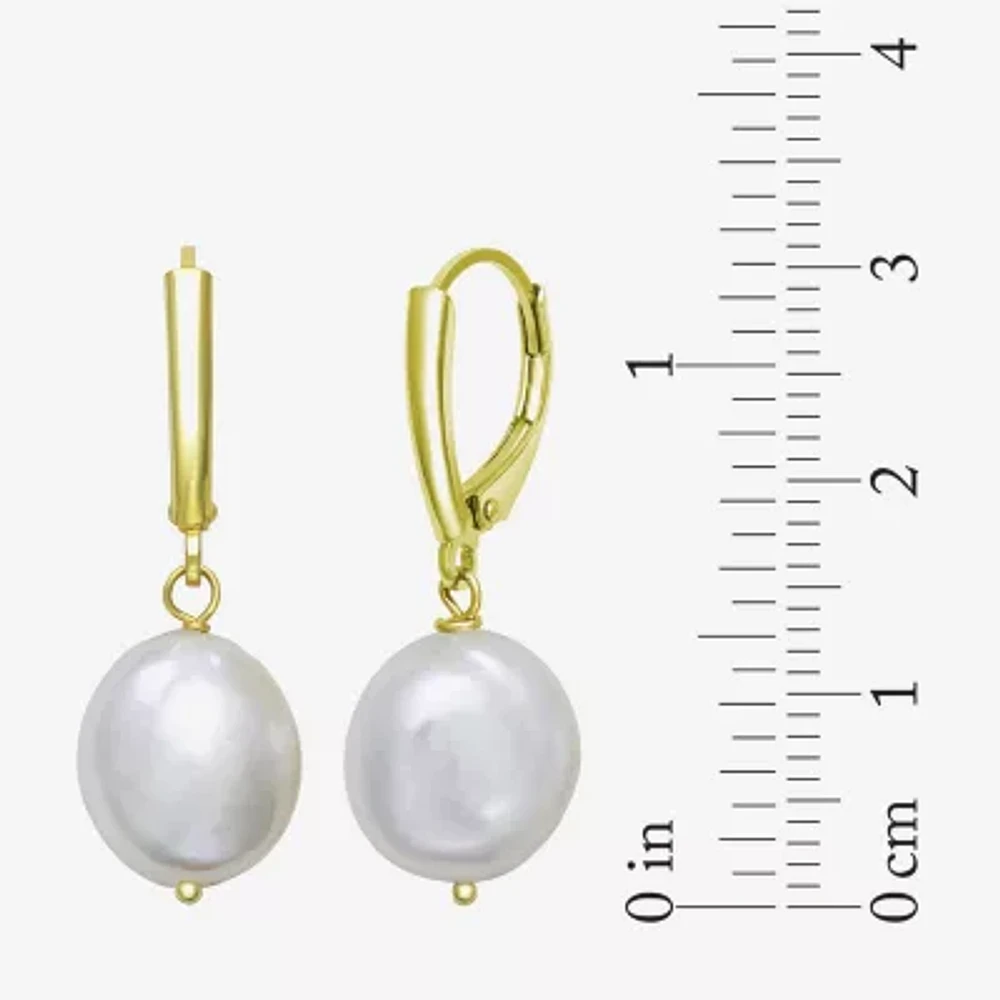 Genuine White Cultured Freshwater Pearl 14K Gold Over Silver Drop Earrings