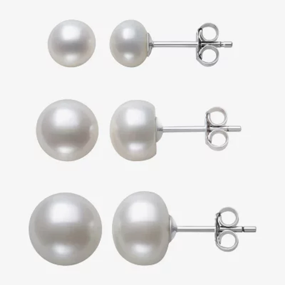 Genuine White Cultured Freshwater Pearl Sterling Silver Earring Set
