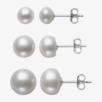 Genuine White Cultured Freshwater Pearl Sterling Silver Earring Set