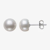 Genuine White Cultured Freshwater Pearl Sterling Silver Earring Set