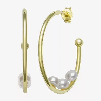 Genuine White Cultured Freshwater Pearl 14K Gold Over Silver 26mm Hoop Earrings