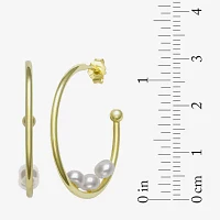 Genuine White Cultured Freshwater Pearl 14K Gold Over Silver 26mm Hoop Earrings