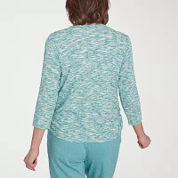 Alfred Dunner Lake Victoria Womens Crew Neck 3/4 Sleeve T-Shirt