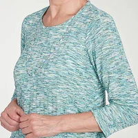 Alfred Dunner Lake Victoria Womens Crew Neck 3/4 Sleeve T-Shirt