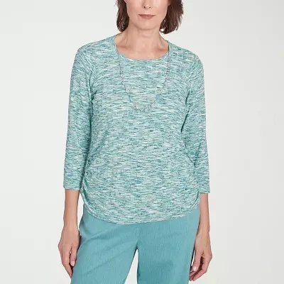 Alfred Dunner Lake Victoria Womens Crew Neck 3/4 Sleeve T-Shirt