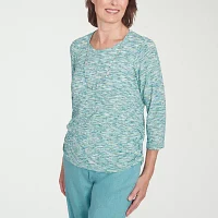 Alfred Dunner Lake Victoria Womens Crew Neck 3/4 Sleeve T-Shirt