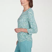 Alfred Dunner Lake Victoria Womens Crew Neck 3/4 Sleeve T-Shirt