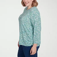 Alfred Dunner Lake Victoria Womens Plus Crew Neck 3/4 Sleeve T-Shirt