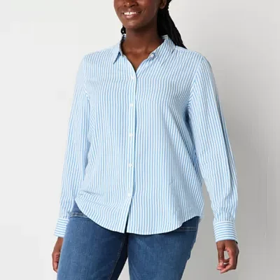 Liz Claiborne Tall Womens Long Sleeve Loose Fit Button-Down Shirt