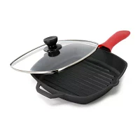 Megachef Pre-Seasoned Cast Iron 10.4" Griddle with Glass Lid