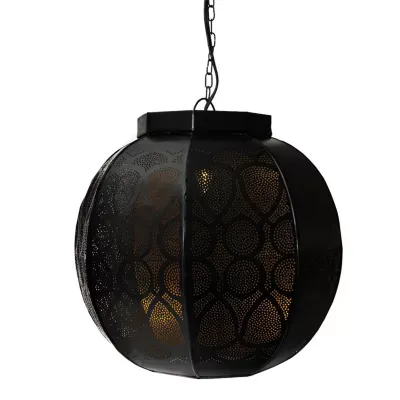 14.5'' Black and Gold Moroccan Style Hanging Lantern Ceiling Light Fixture