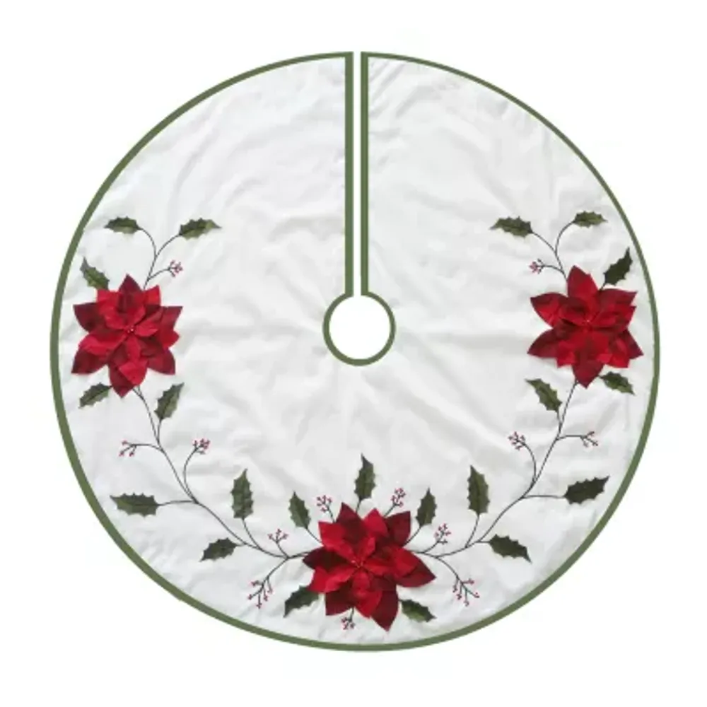 Kurt Adler Ivory With Holly Leaves And Poinsettia Tree Skirt