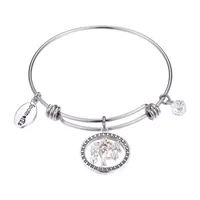 Footnotes Family Tree Clear Pure Silver Over Brass Stainless Steel Round Bangle Bracelet