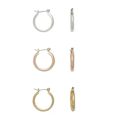 Mixit Hypoallergenic Tri Tone Hoop 3 Pair Earring Set