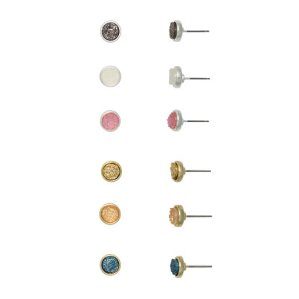 Mixit Hypoallergenic Druzy Stud 6 Pair Round Earring Set