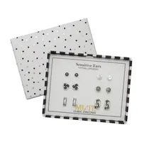 Mixit Hypoallergenic Silver Tone & Black Stud 6 Pair Earring Set