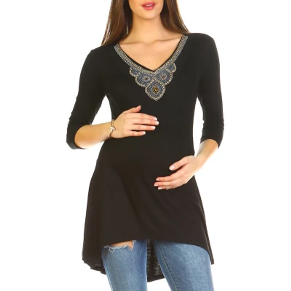 White Mark Maternity Womens V Neck Long Sleeve Tunic Top