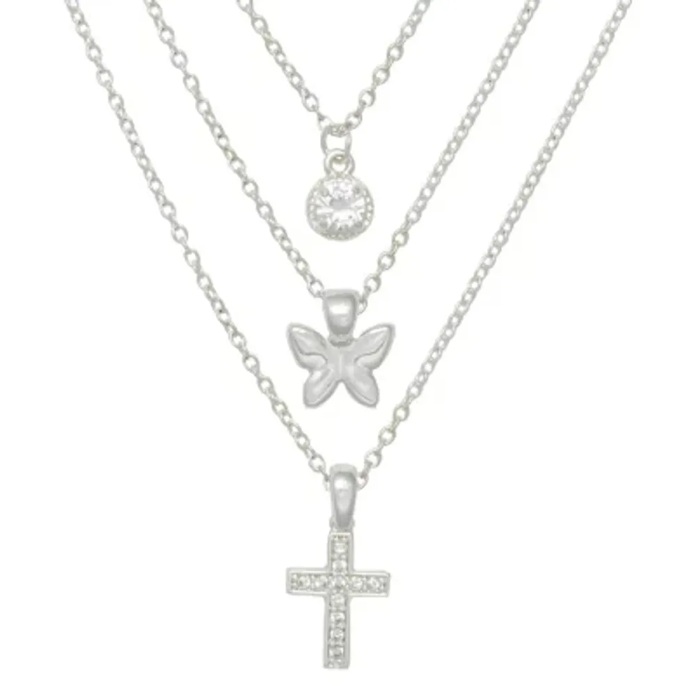 Mixit Hypoallergenic Pendant 3-pc. Cubic Zirconia 18 Inch Butterfly Cross Necklace Set