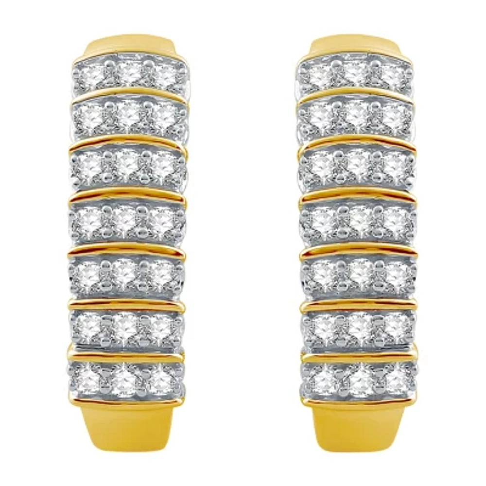 (H-I / I1) 1 CT. T.W. Lab Grown White Diamond 10K Gold 22.5mm Hoop Earrings