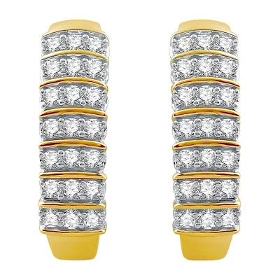 (H-I / I1) 1 CT. T.W. Lab Grown White Diamond 10K Gold 22.5mm Hoop Earrings