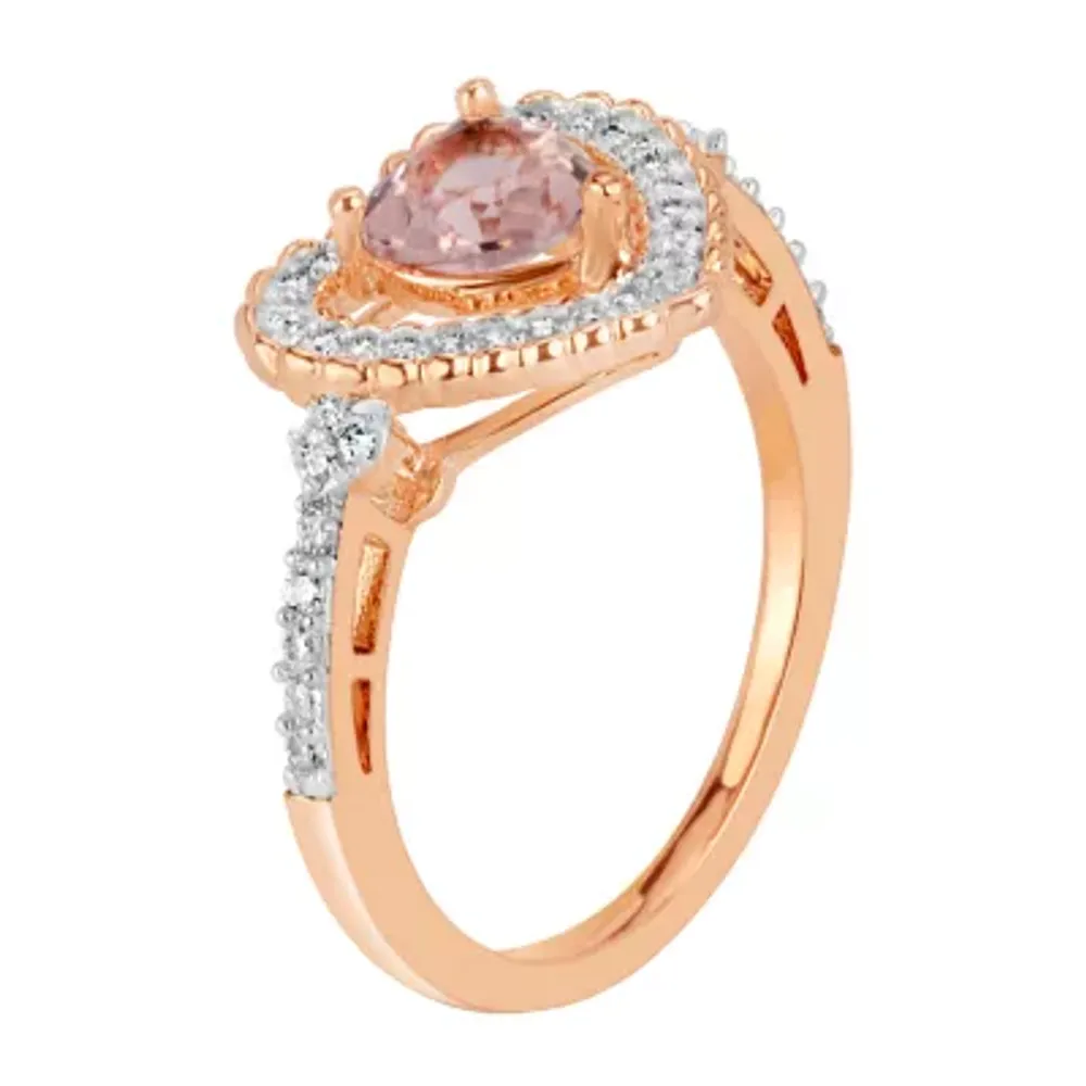 Womens Simulated Pink Morganite 18K Rose Gold Over Silver Cocktail Ring